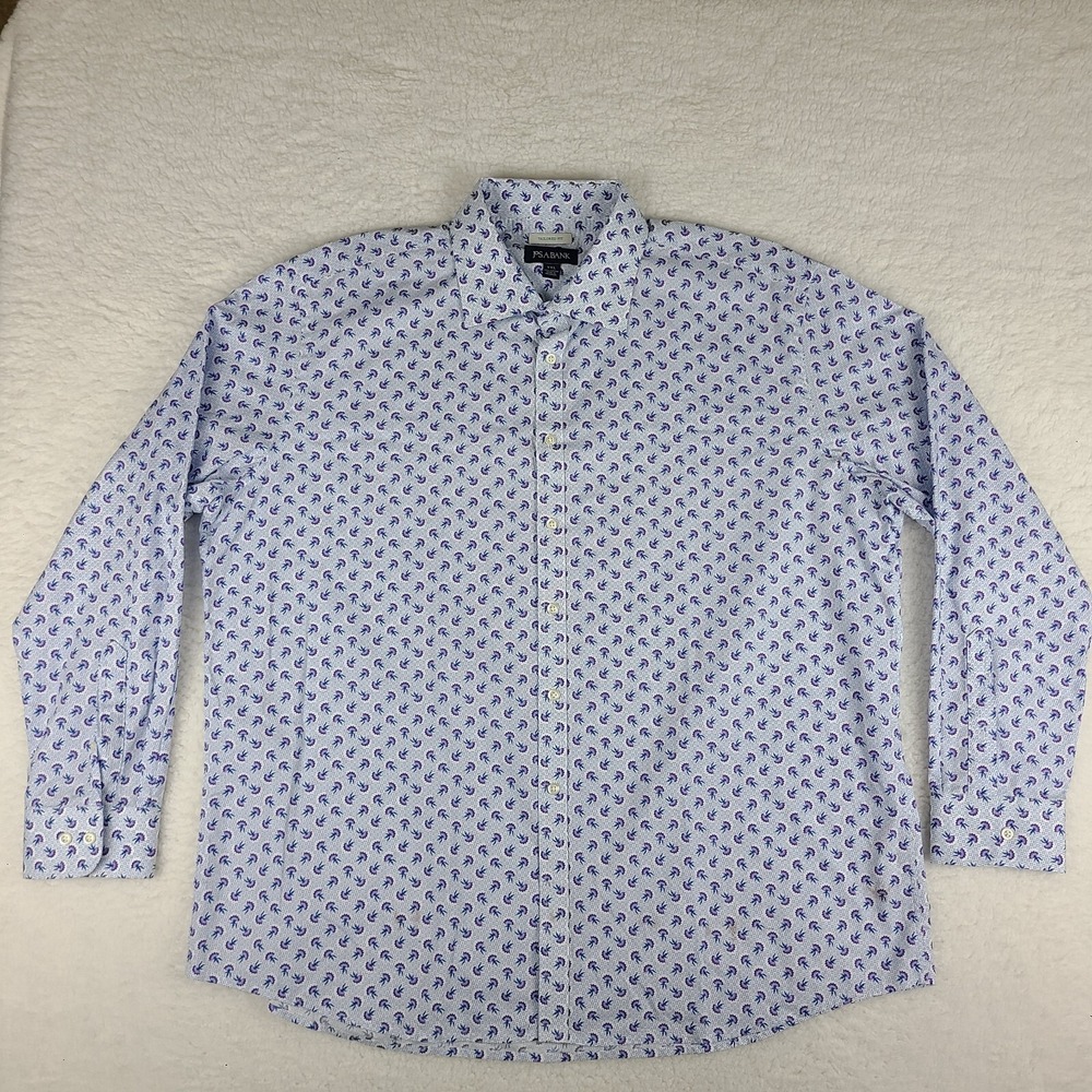 Jos A Bank Shirt Mens 2XL XXL Blue Purple Floral Tailored Fit Dress Button Up *